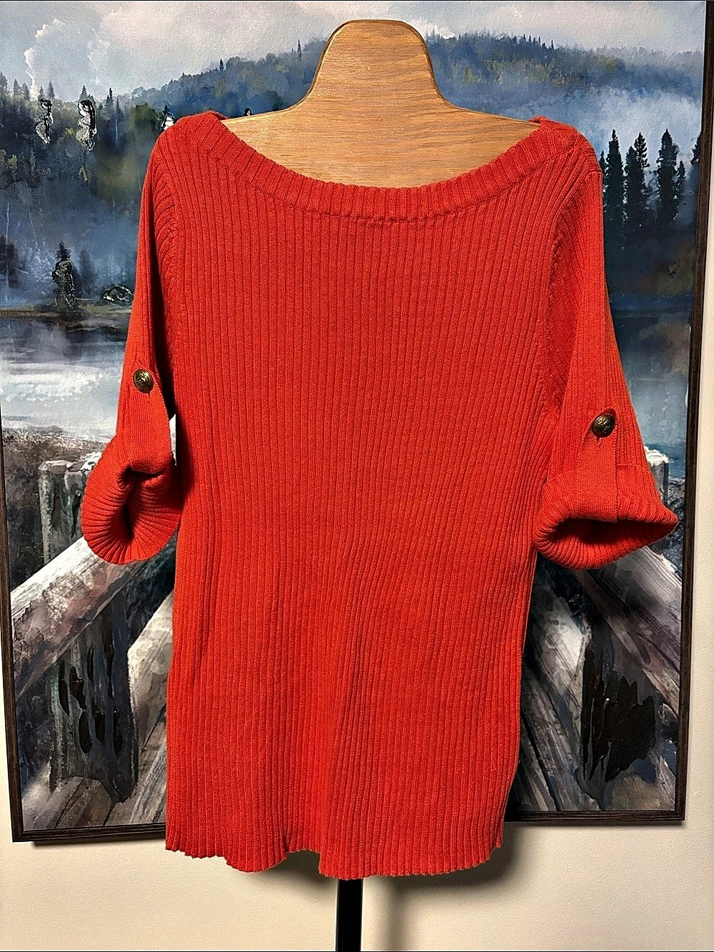 Lauren Ralph Lauren Red Boatneck Ribbed Sweater Size 1X Like New